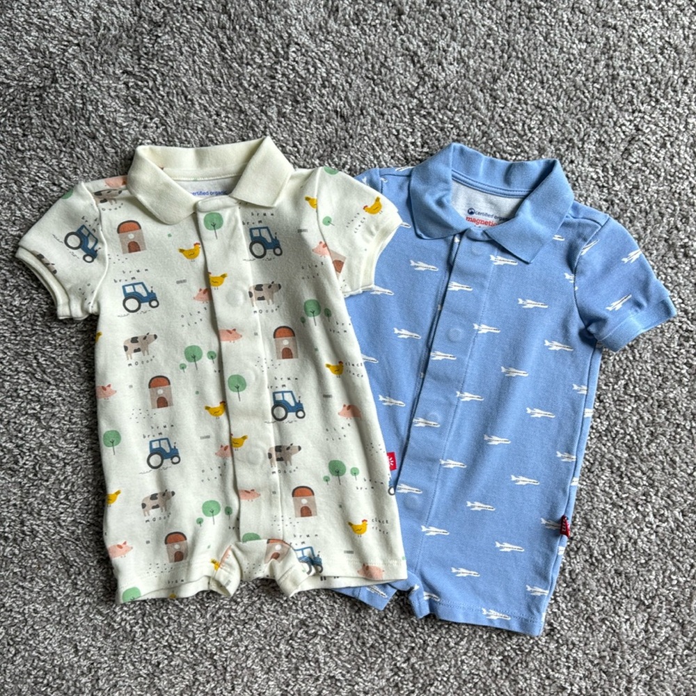 Magnetic Me polo rompers, EUC, size 3-6m